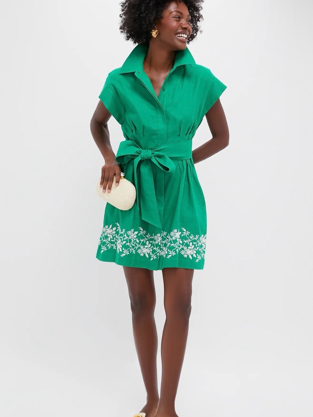 NWT Tuckernuck (M) Embroidered Mini Callie Dress Garden Green *MISSING BELT
